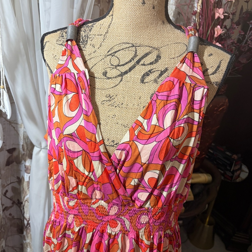 Vibrant Pink and Orange Women's Dress
